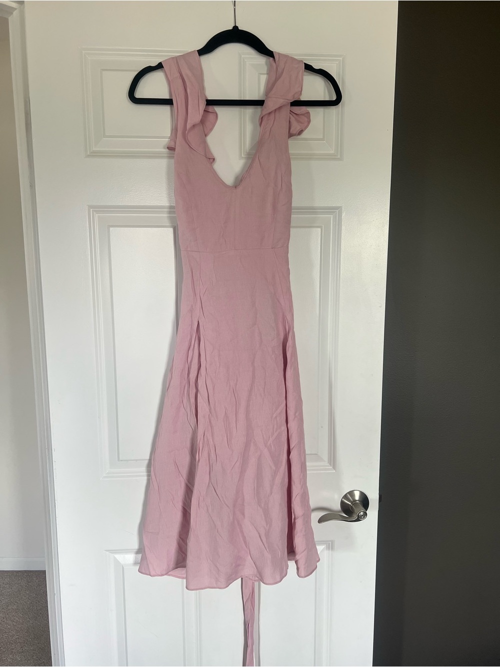 Fashion Nova Blush Pink Ruffle-Shoulder Midi Dress